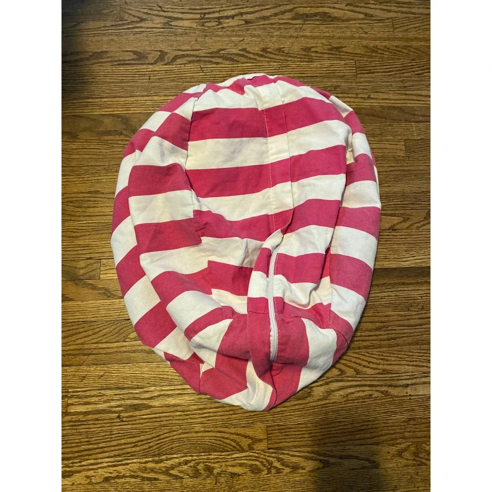Pink and White Striped Stuffed Animal Storage Bean Bag Chair Cover 23x20